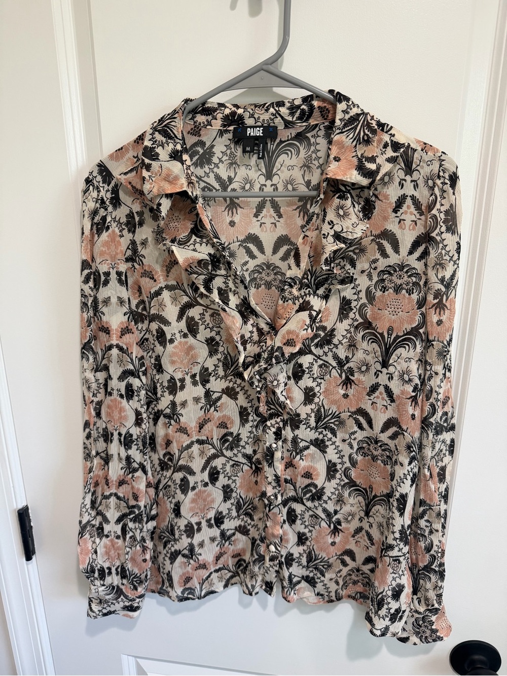 PAIGE Peach & Black Floral Ruffle Button-Front Shirt